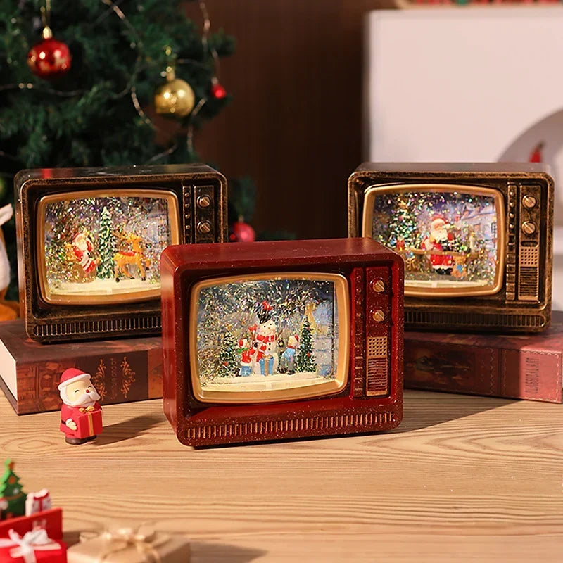 Snow Globe Retro Television Santa & Reindeer Scene