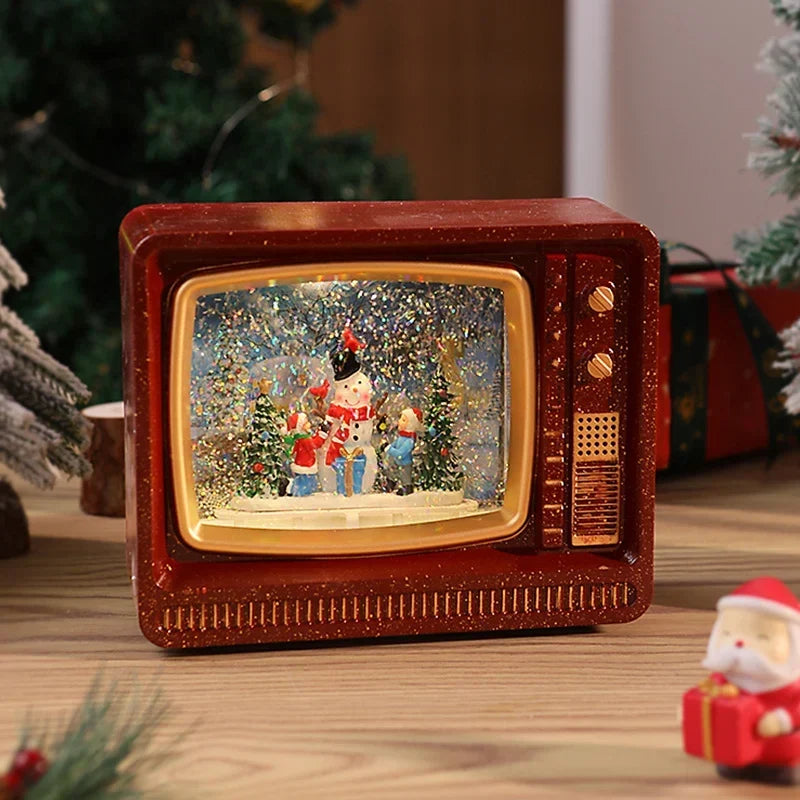 Snow Globe Retro Television Santa & Reindeer Scene