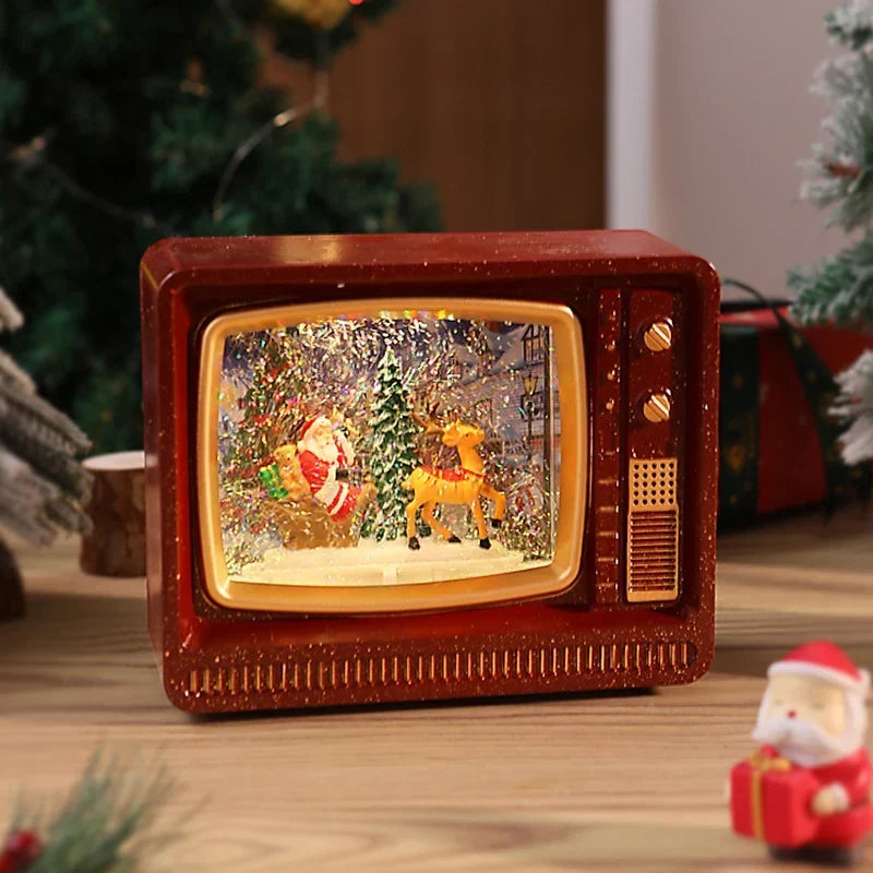 Snow Globe Retro Television Santa & Reindeer Scene