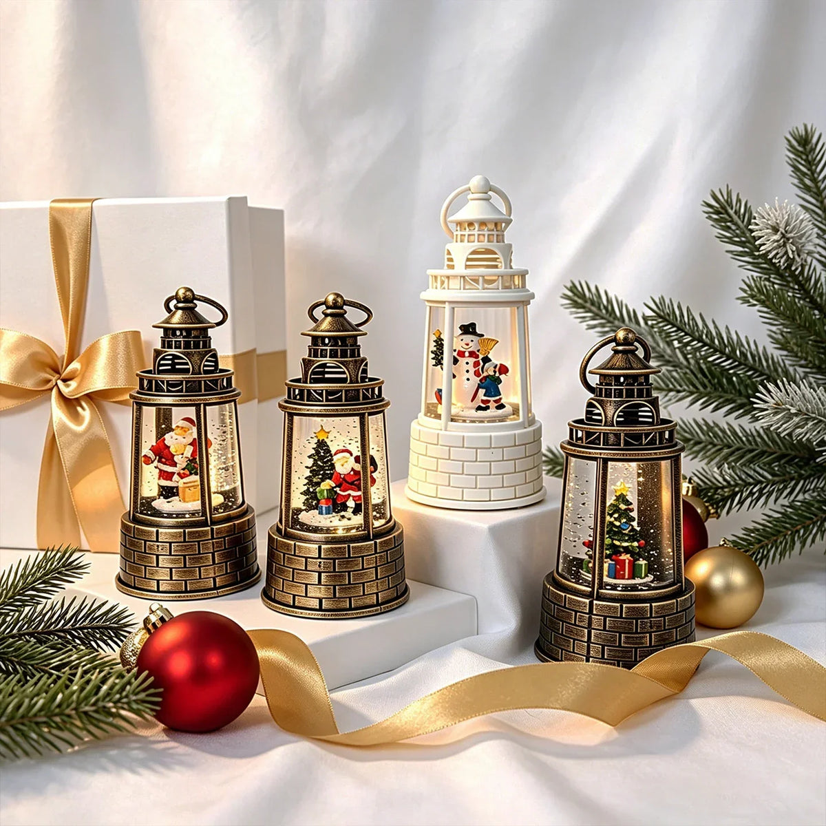 Snow Lantern Animated Snowman & Child Built In Light