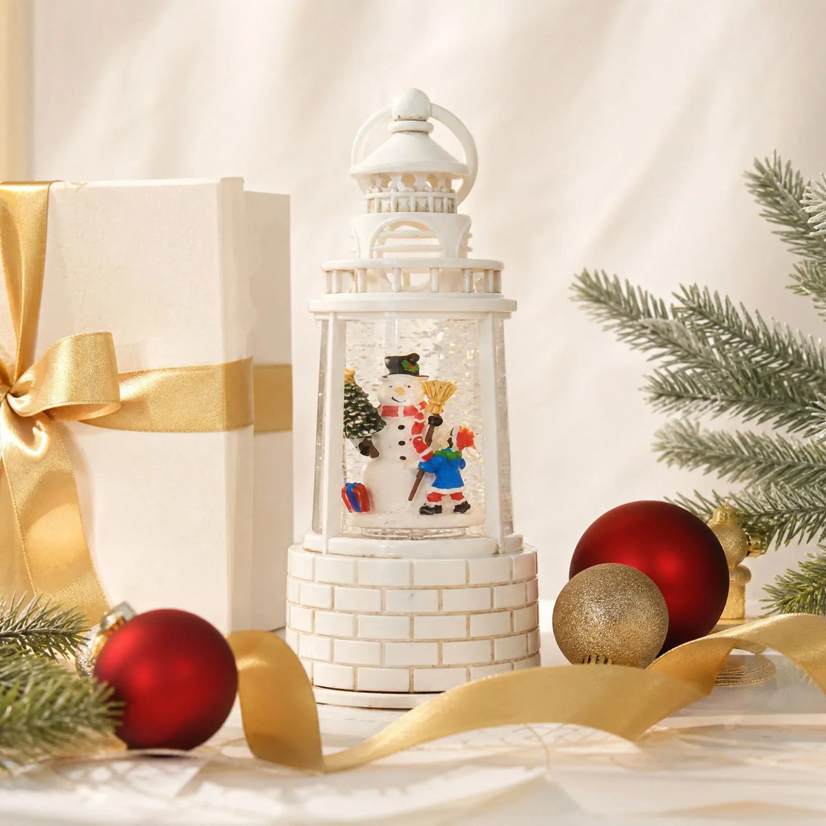 Snow Lantern Animated Snowman & Child Built In Light
