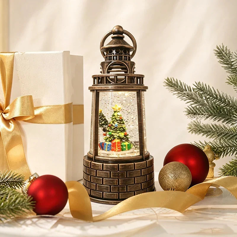 Snow Lantern Animated Snowman & Child Built In Light
