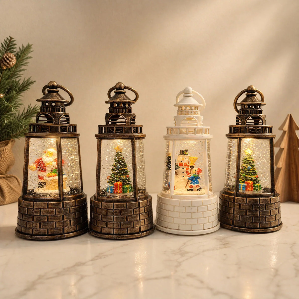 Snow Lantern Moving Snowman Scene & Warm LED Light