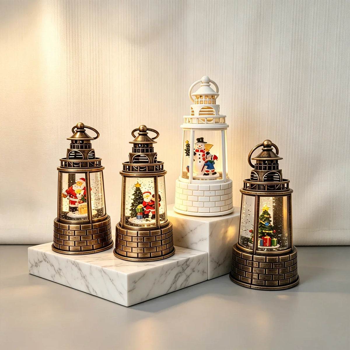 Snow Lantern Moving Snowman Scene & Warm LED Light