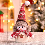 Snowman Figurine Plush Fabric Knitted Hat & Scarf