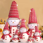 Snowman Figurine Plush Fabric Knitted Hat & Scarf