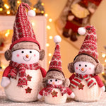 Snowman Figurine Plush Fabric Knitted Hat & Scarf