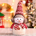 Snowman Figurine Plush Fabric Knitted Hat & Scarf