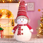 Snowman Figurine Plush Fabric Knitted Hat & Scarf