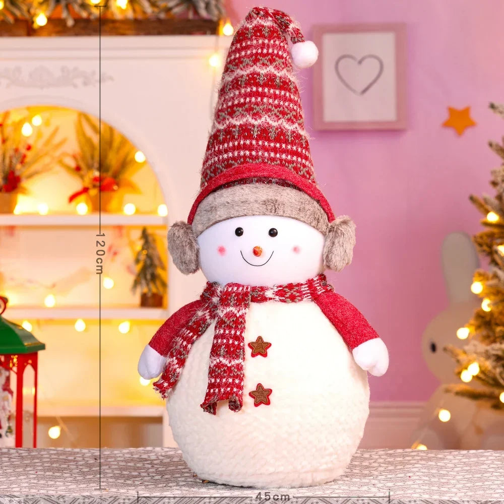 Snowman Figurine Plush Fabric Knitted Hat & Scarf