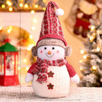 Snowman Figurine Plush Fabric Knitted Hat & Scarf