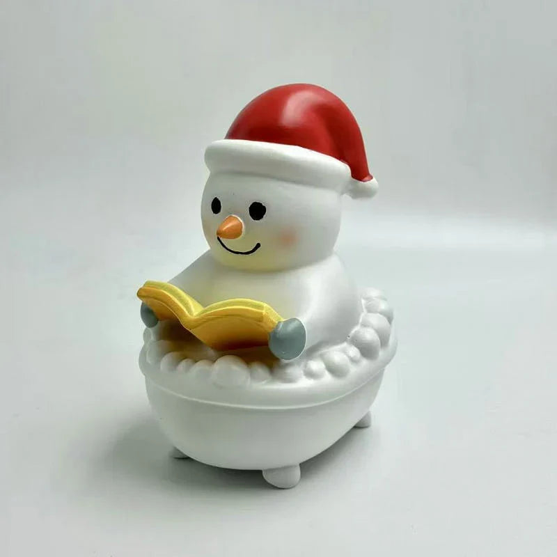 Snowman Figurine Sitting & Reading Battery-Free