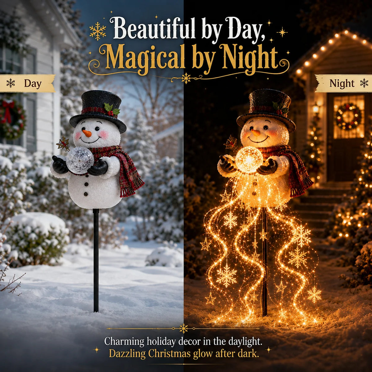 Snowman Garden Decoration Solar-Powered Flowing Snowflake Lights