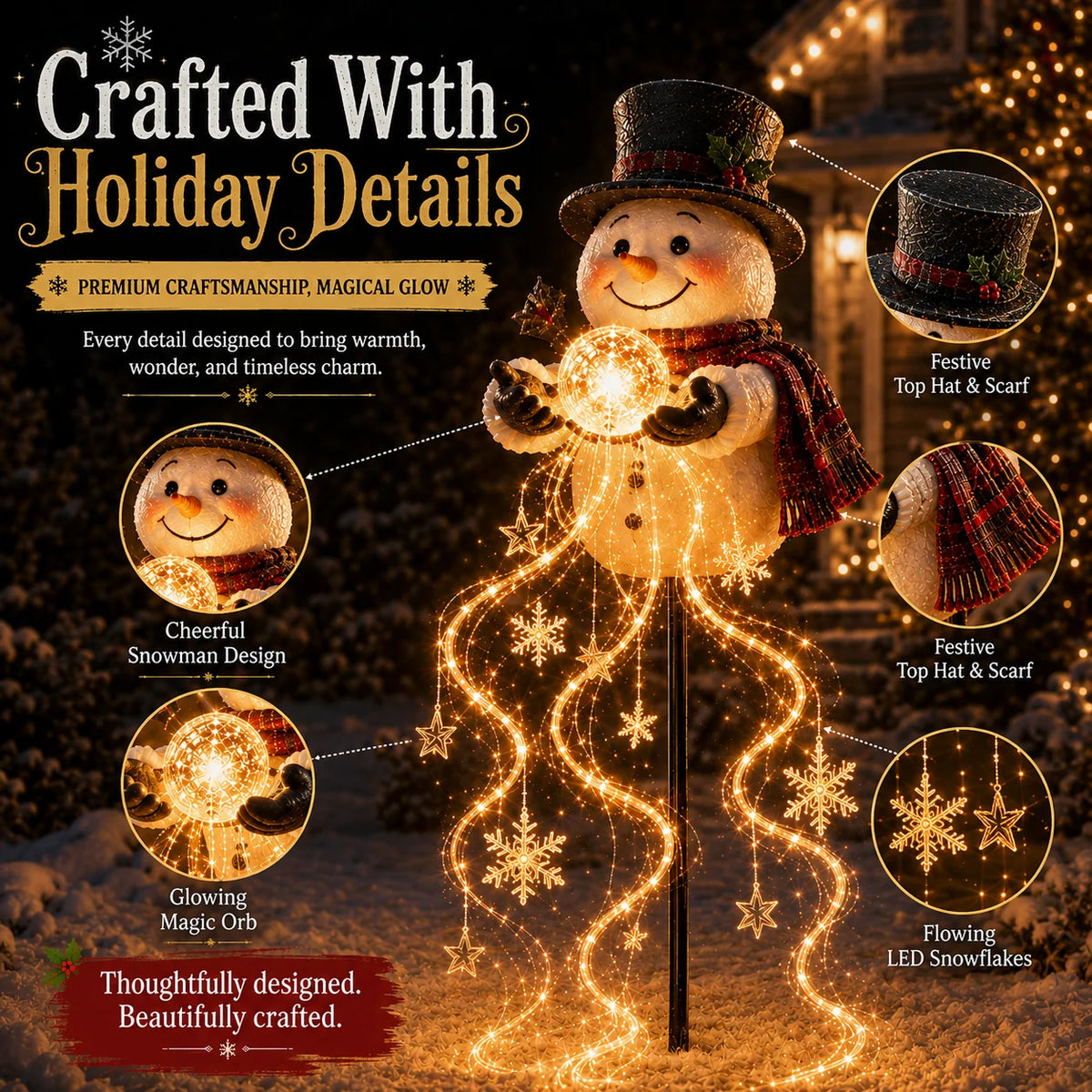Snowman Garden Decoration Solar-Powered Flowing Snowflake Lights
