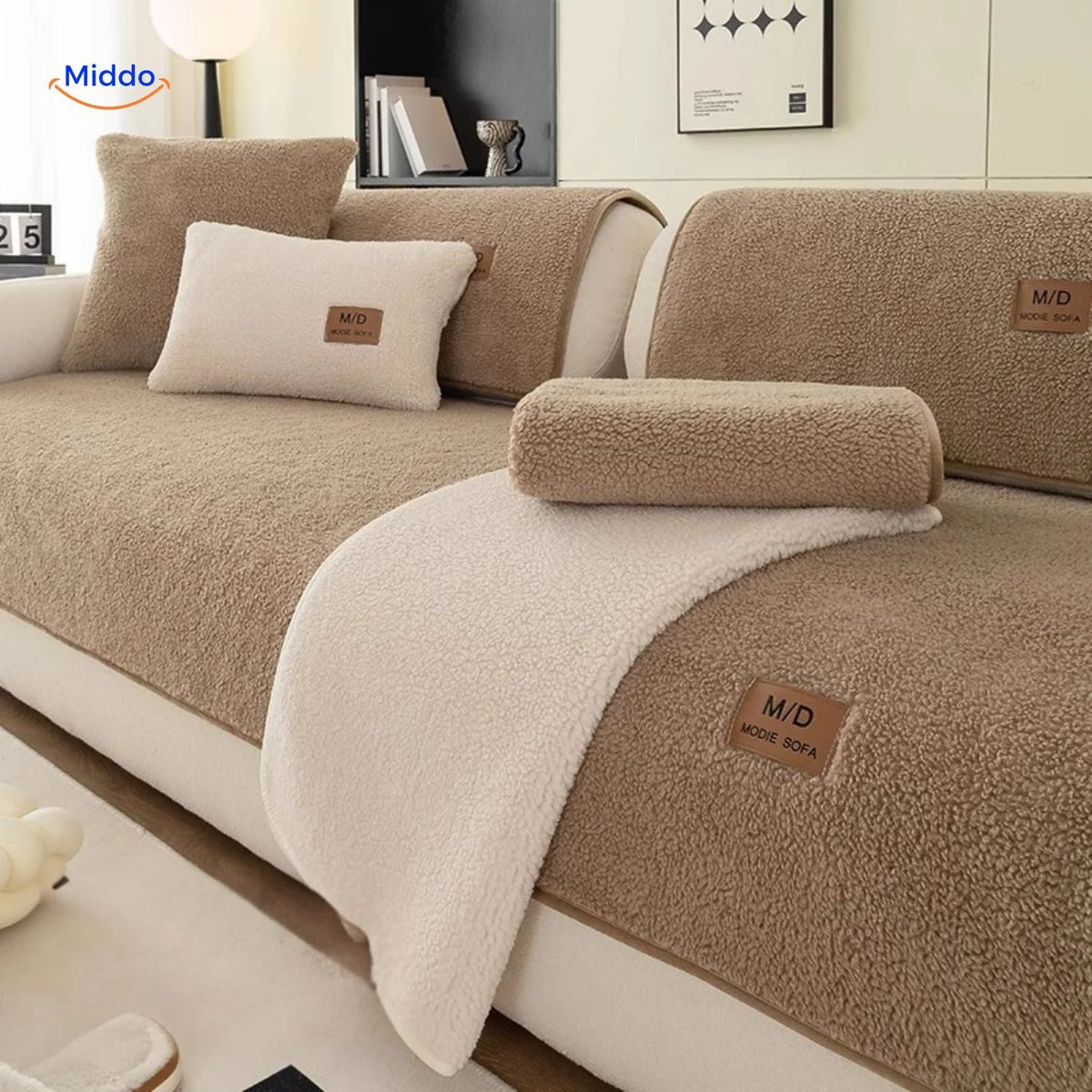 Sofa Cover Plush Faux Fur Non-Slip Backing