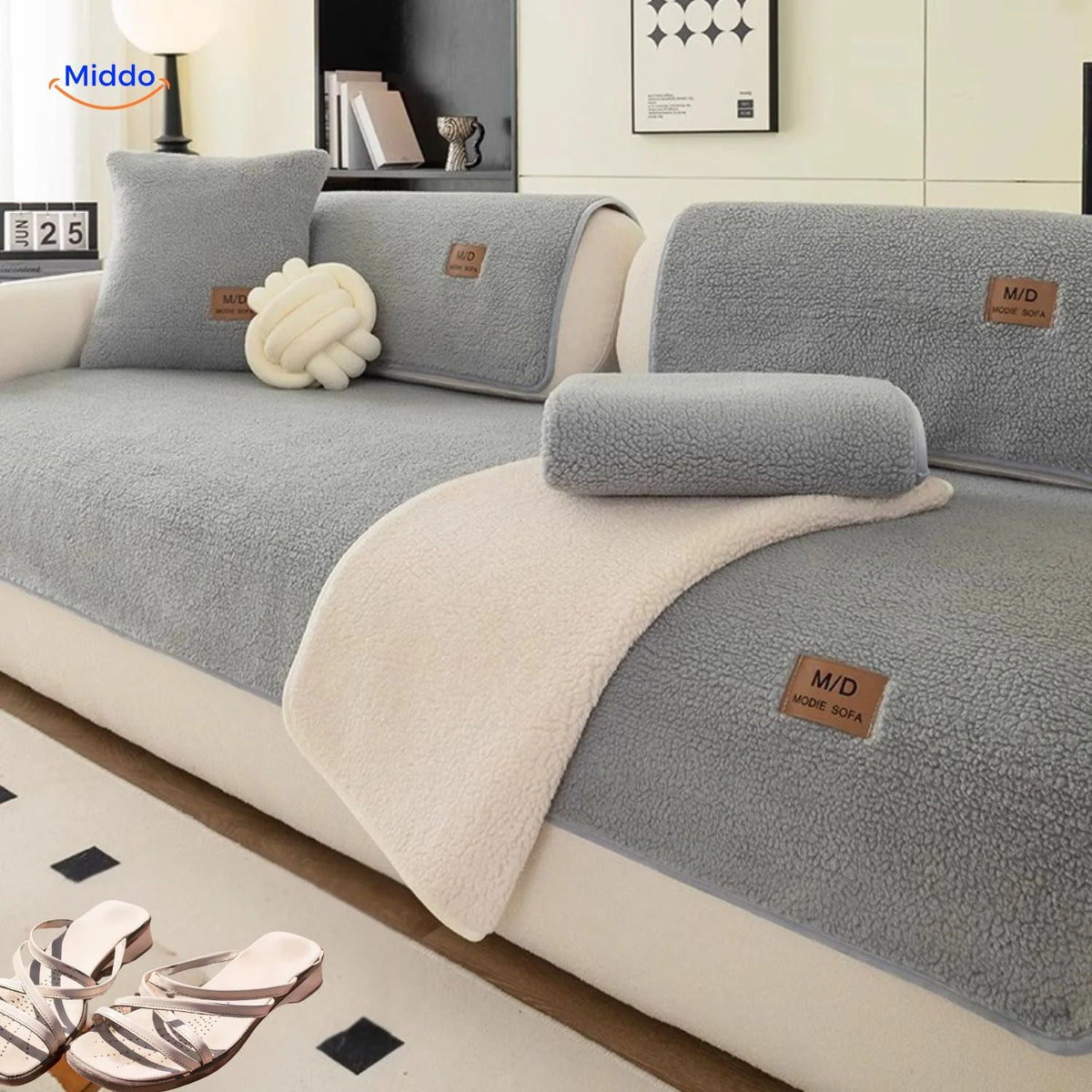 Sofa Cover Plush Faux Fur Non-Slip Backing