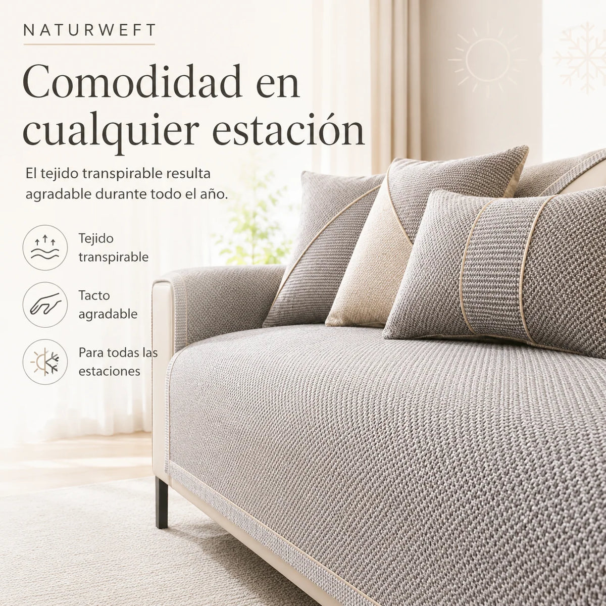 Sofa Cover Quilted Cotton-Linen Blend Non-Slip Backing