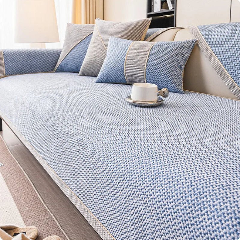 Sofa Cover Quilted Cotton-Linen Blend Non-Slip Backing