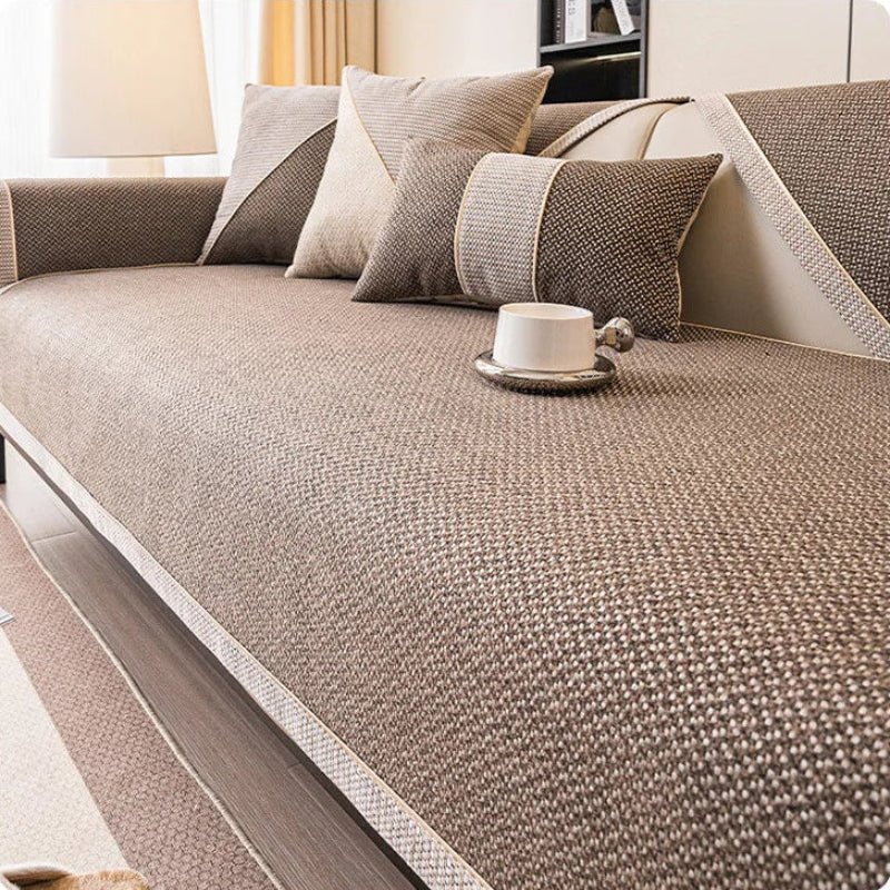 Sofa Cover Quilted Cotton-Linen Blend Non-Slip Backing