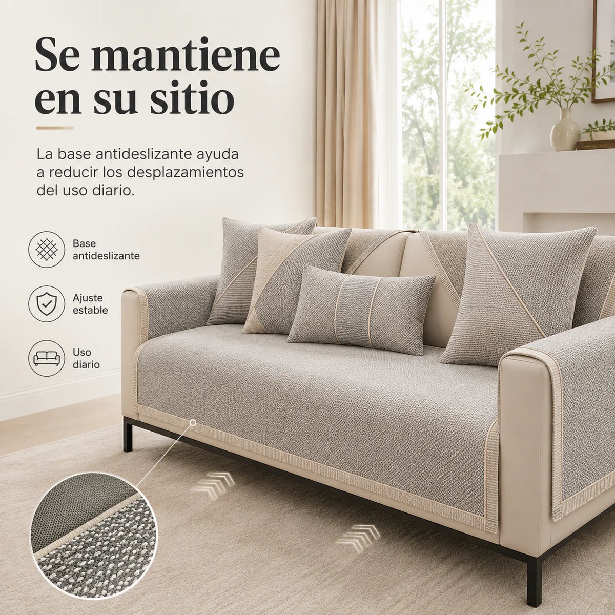 Sofa Cover Quilted Cotton-Linen Blend Non-Slip Backing