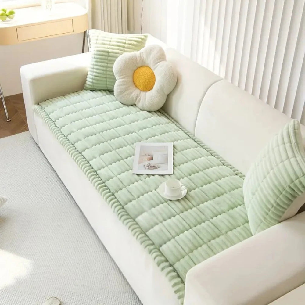 Sofa Slipcover Flannel Microfiber Stretch Fit Anti-Slip Backing