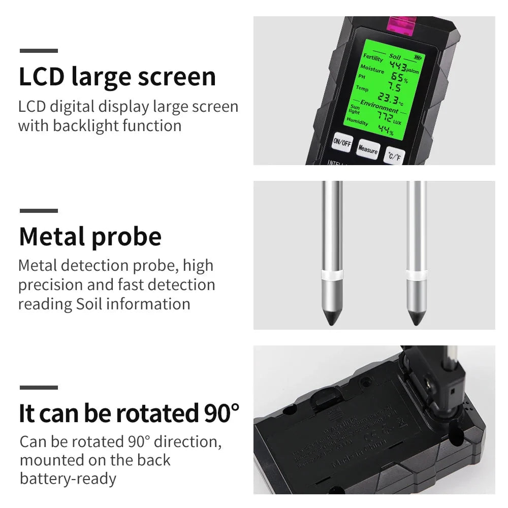 Soil & Environment Tester 6-In-1 Dual Metal Probes