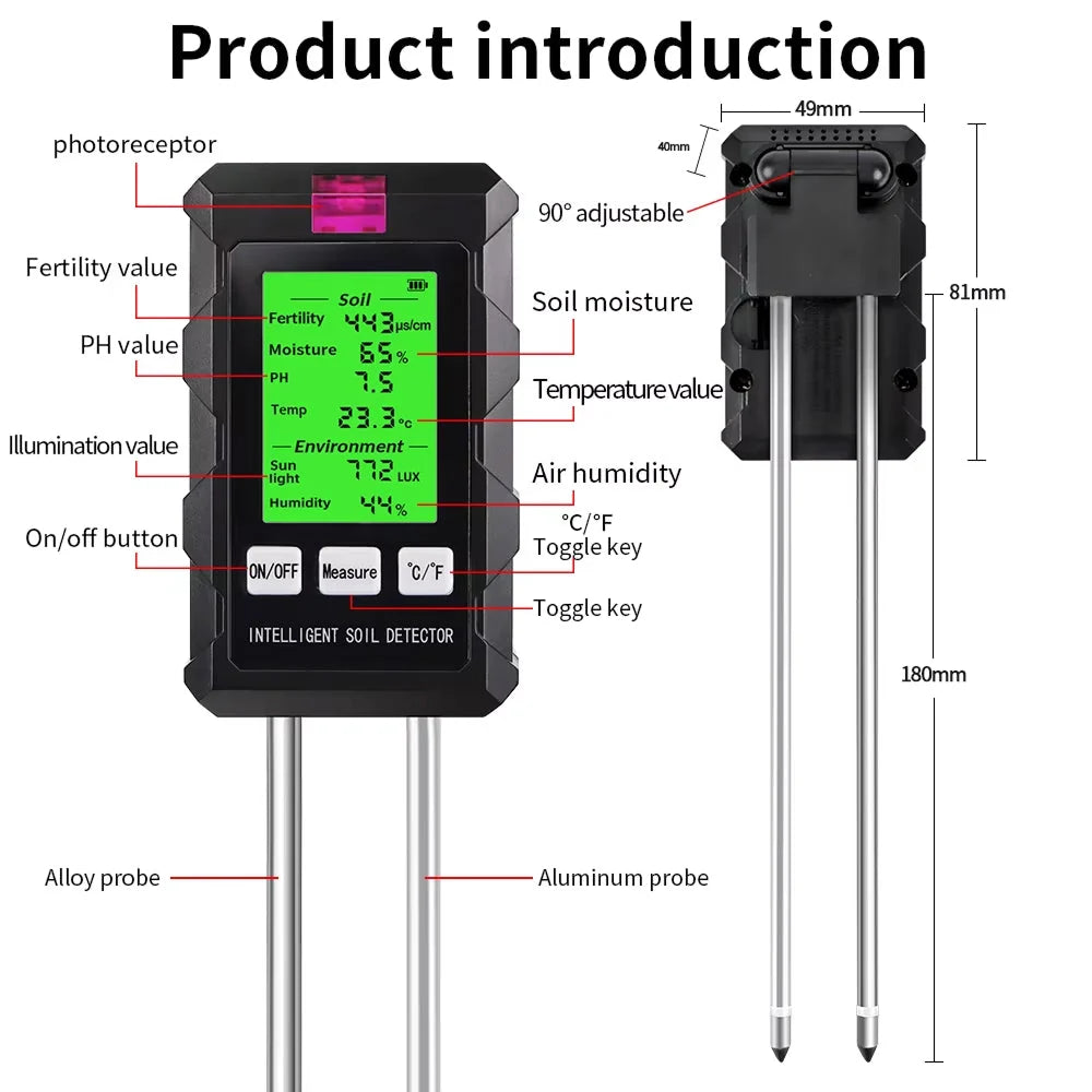 Soil & Environment Tester 6-In-1 Dual Metal Probes