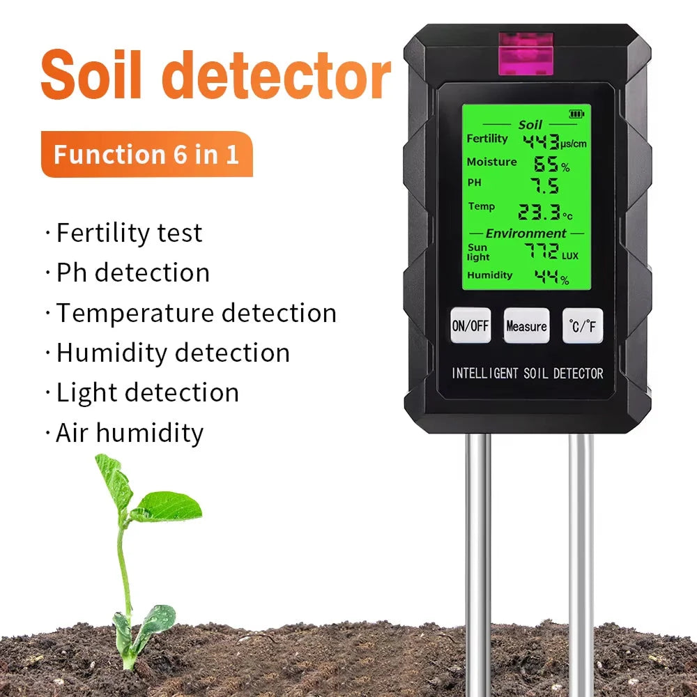 Soil Tester 6-In-1 Dual Metal Probes