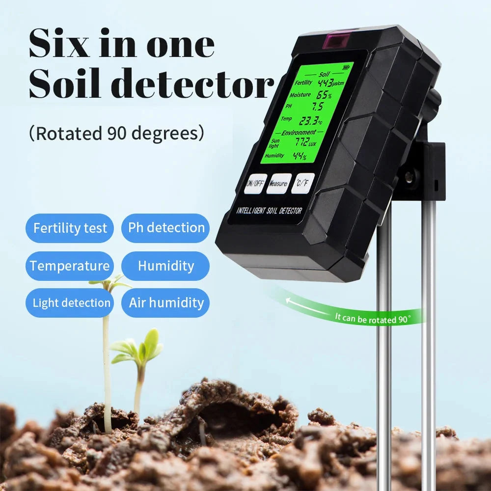 Soil Tester 6-In-1 Dual Metal Probes