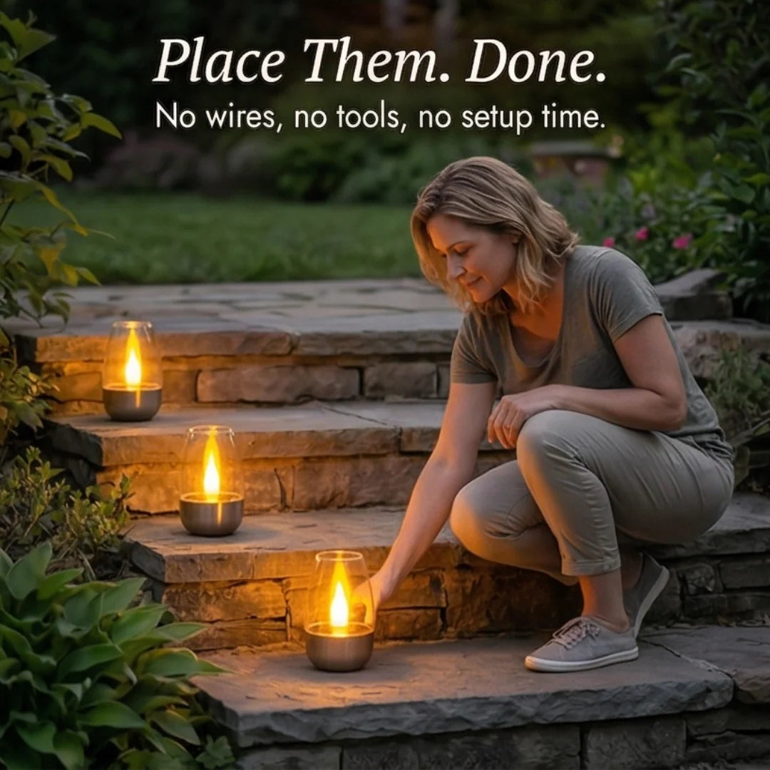 Solar Candle Light Flickering Waterproof Auto-On