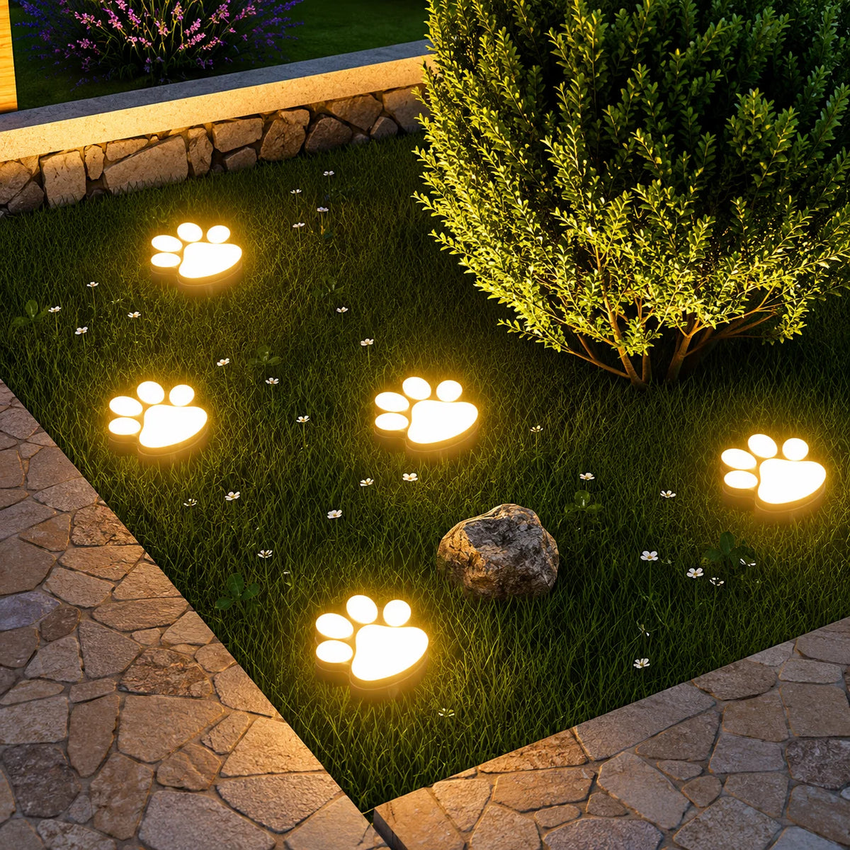 Solar Garden Lights Paw Print Waterproof Dual Light Modes