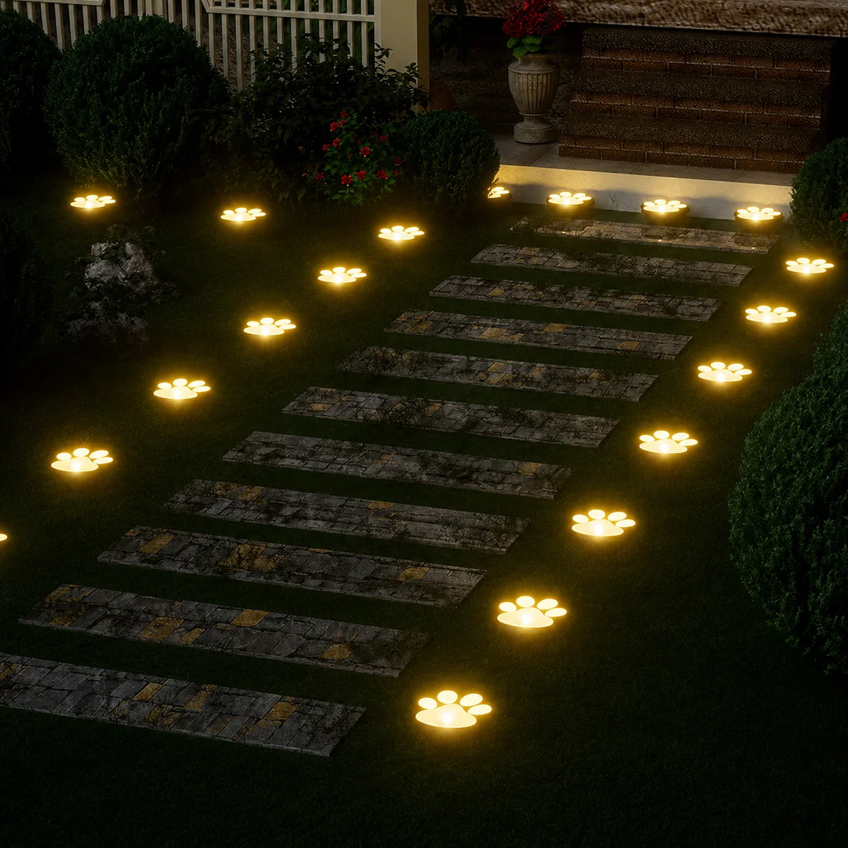 Solar Garden Lights Paw Print Waterproof Dual Light Modes