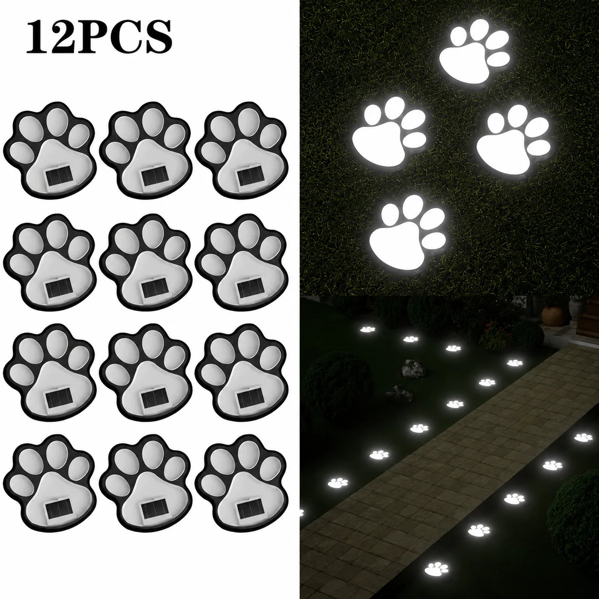Solar Garden Lights Paw Print Waterproof Dual Light Modes