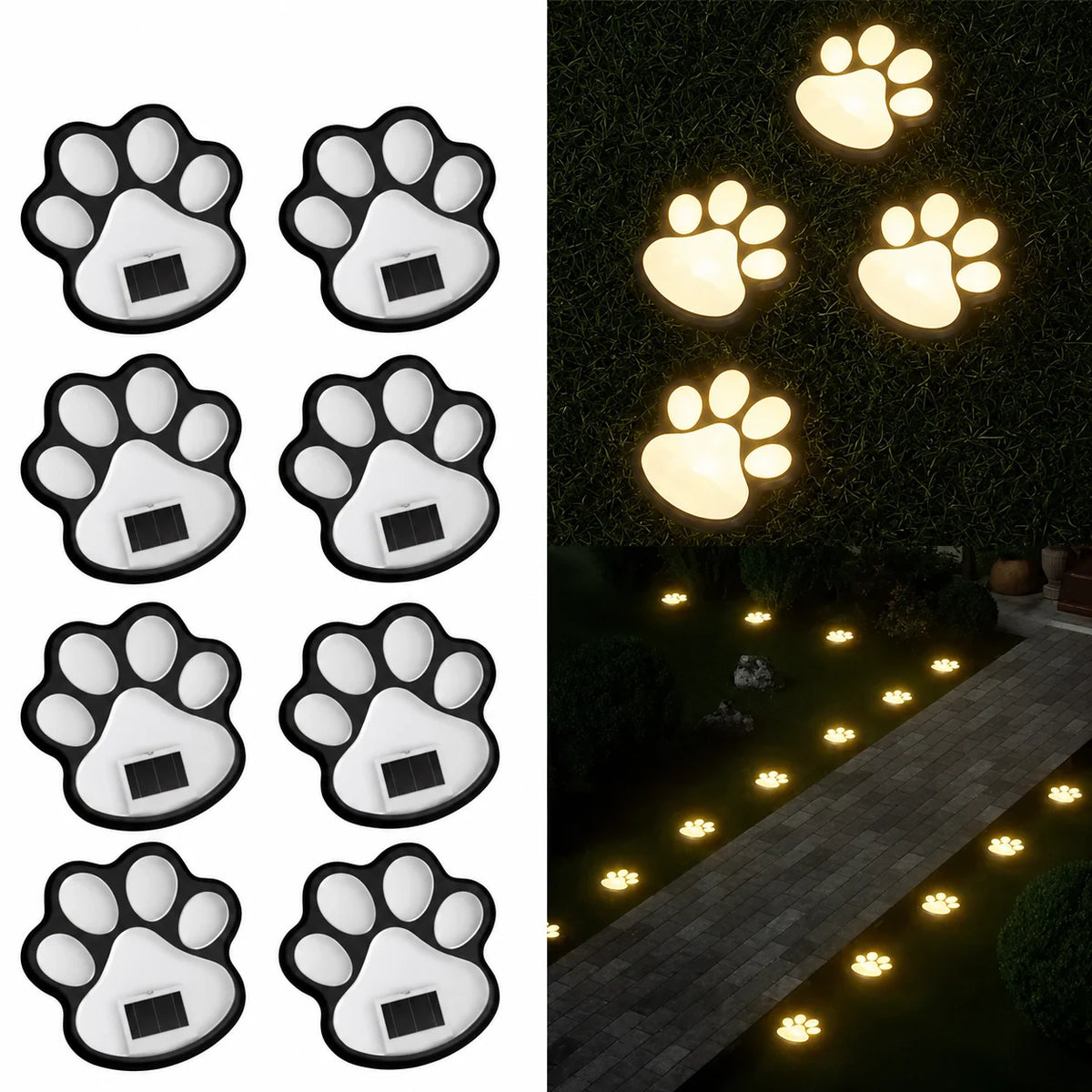Solar Garden Lights Paw Print Waterproof Dual Light Modes