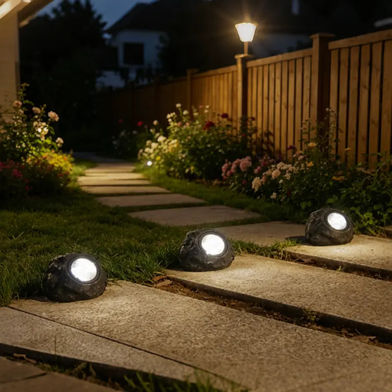 Solar Garden Spotlight Stone-Look Automatic Dusk Sensor