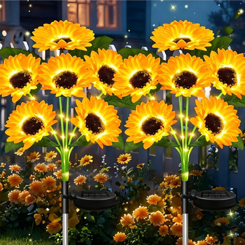 Solar Garden Stake Light Sunflower Design 6-Head Automatic Dusk-to-Dawn LEDs