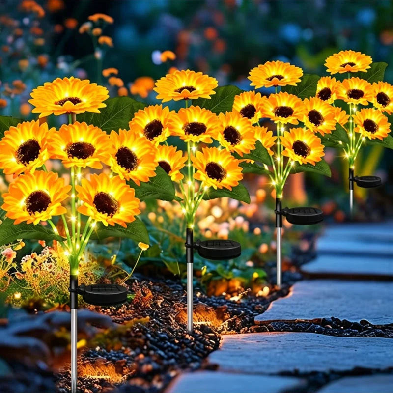 Solar Garden Stake Light Sunflower Design 6-Head Automatic Dusk-to-Dawn LEDs