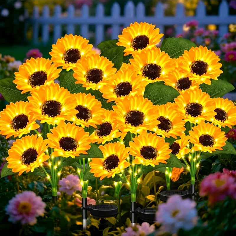 Solar Garden Stake Light Sunflower Design 6-Head Automatic Dusk-to-Dawn LEDs