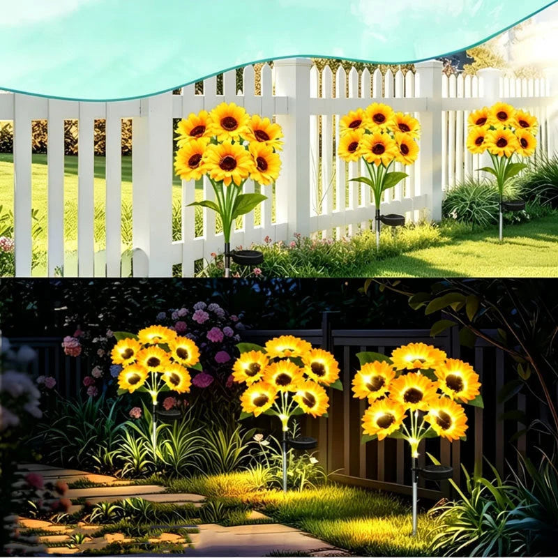 Solar Garden Stake Light Sunflower Design 6-Head Automatic Dusk-to-Dawn LEDs