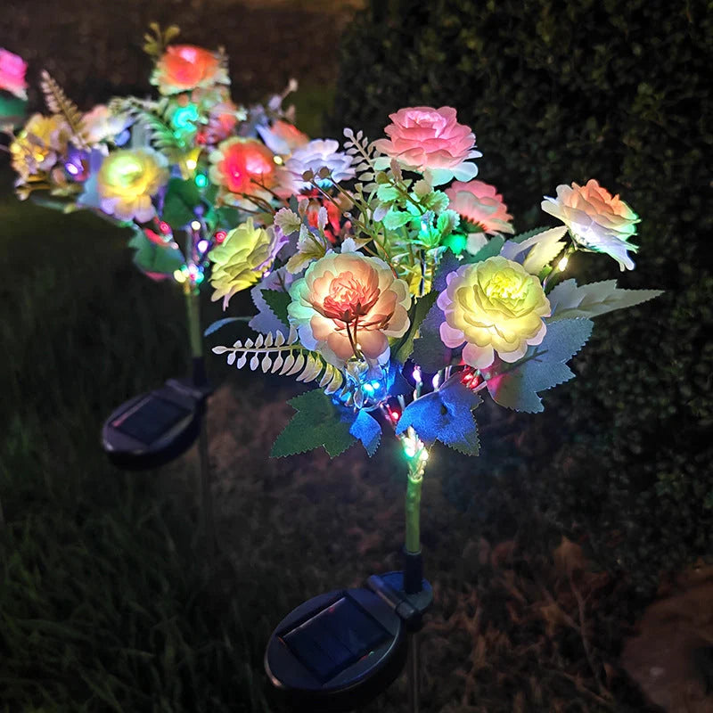 Solar Garden Stake Realistic Flower Solar-Powered Warm LED Lights