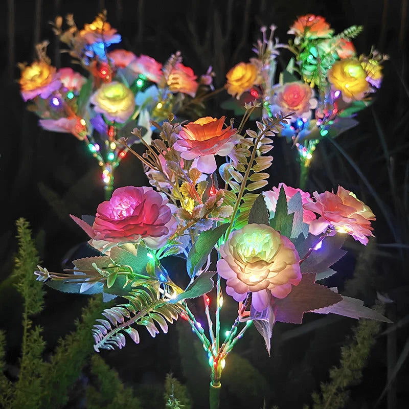 Solar Garden Stake Realistic Flower Solar-Powered Warm LED Lights