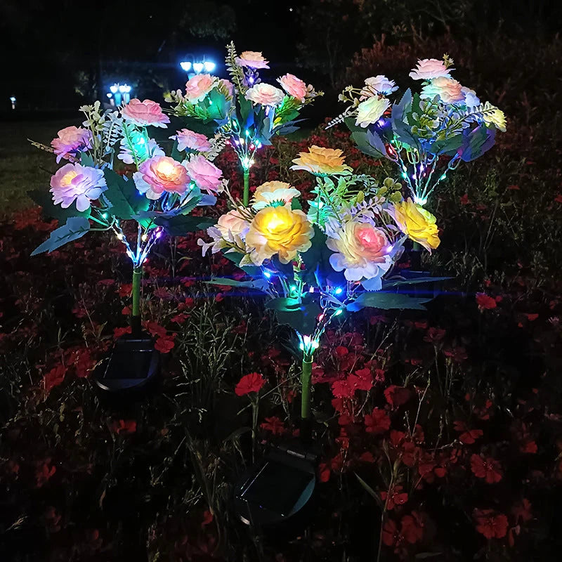Solar Garden Stake Realistic Flower Solar-Powered Warm LED Lights