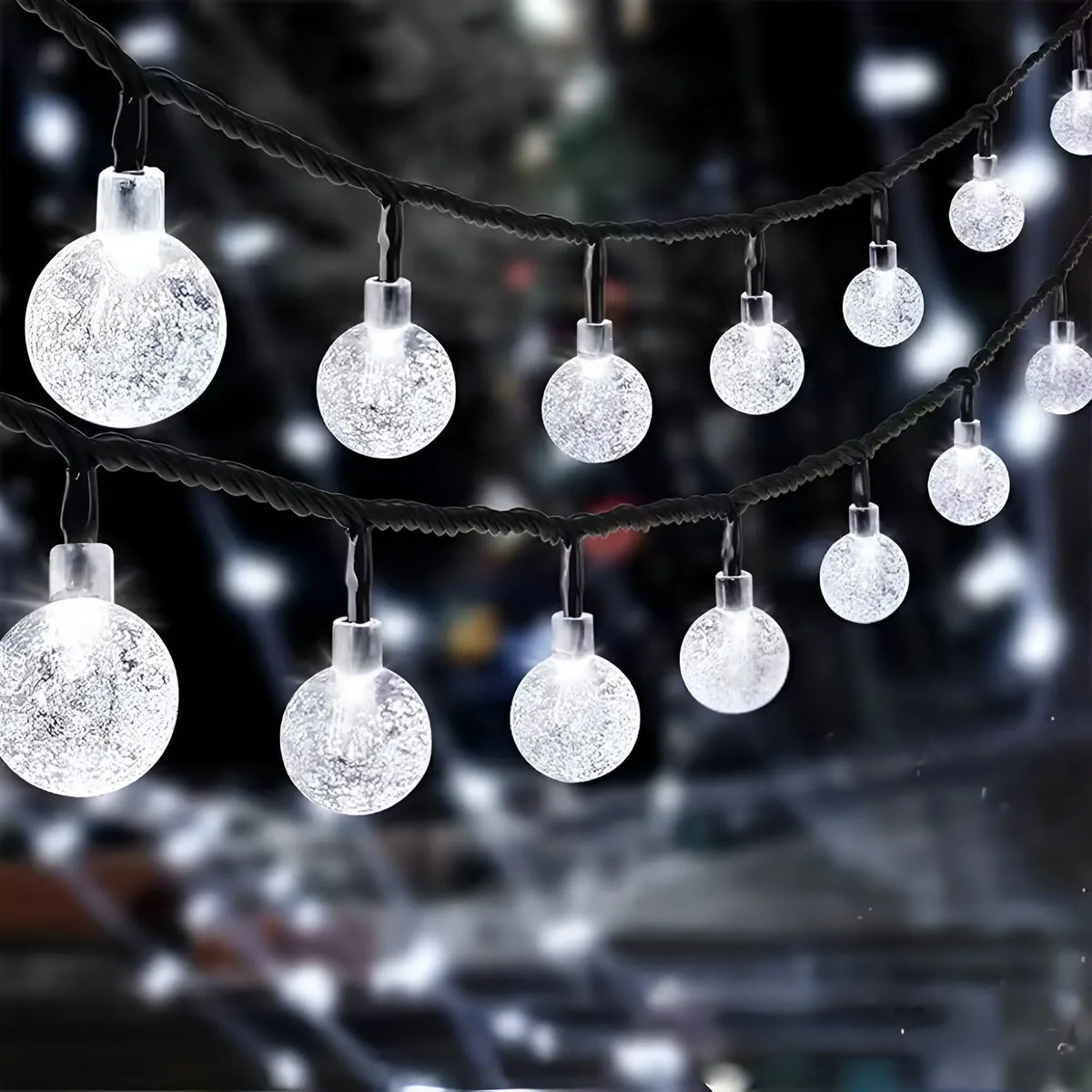 Solar Garden String Lights Crackled Glass Globes IP65 Waterproof