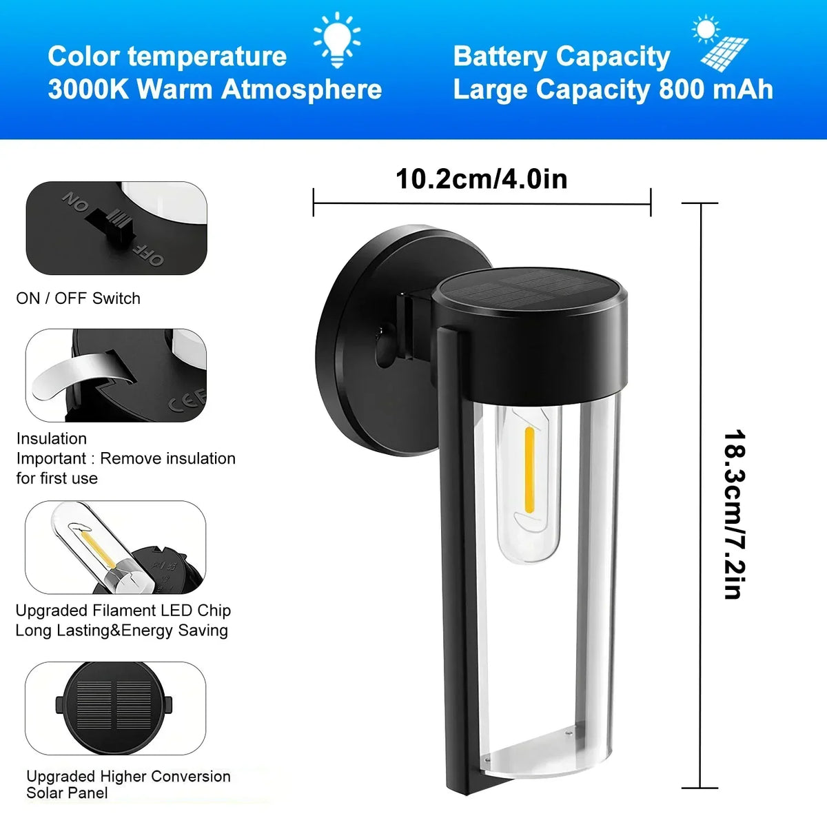 Solar Wall Light Warm LED Dusk-To-Dawn IP65