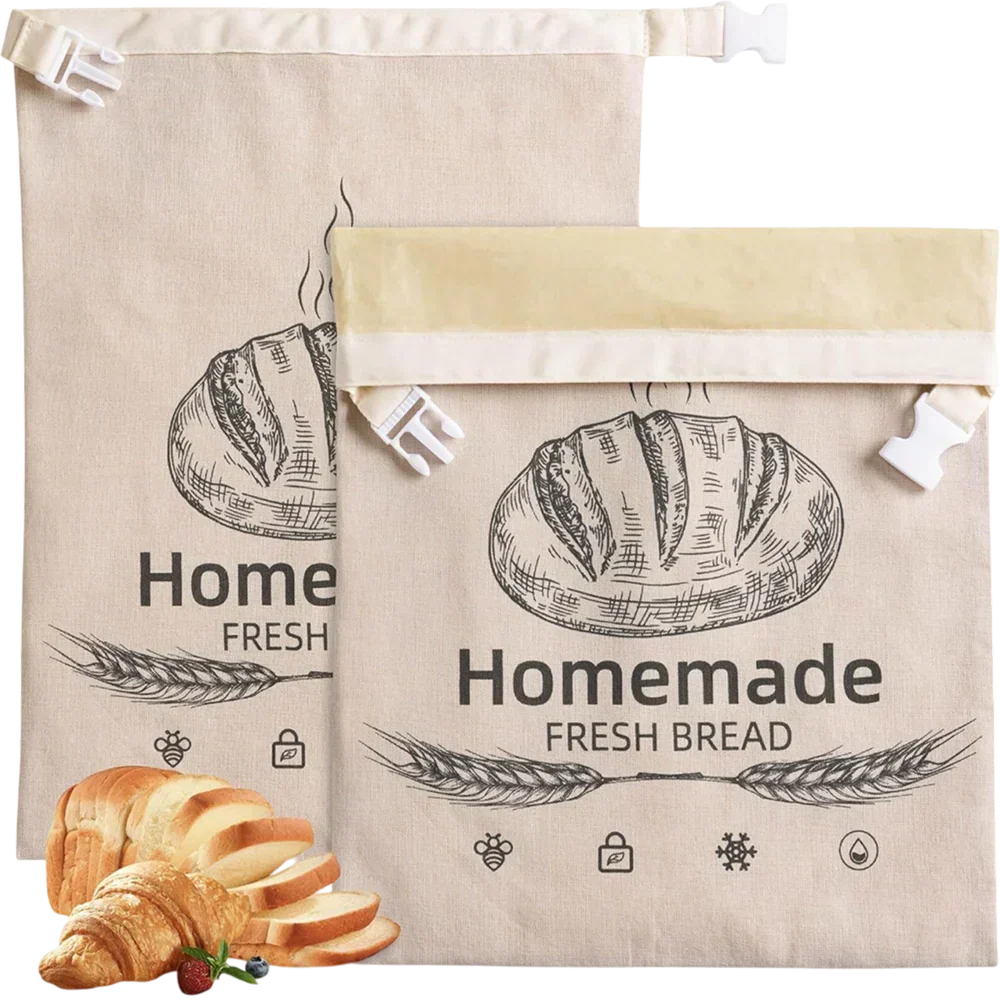 Sourdough Bread Bag Beeswax-Lined Organic Linen Freezer-Safe