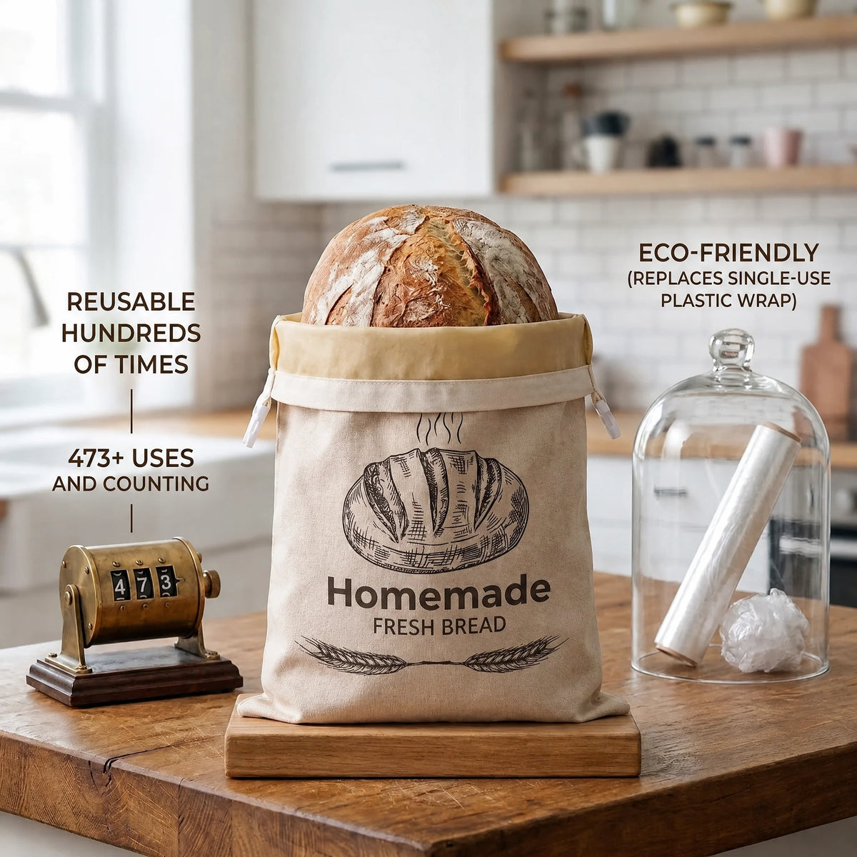 Sourdough Bread Bag Beeswax-Lined Organic Linen Freezer-Safe