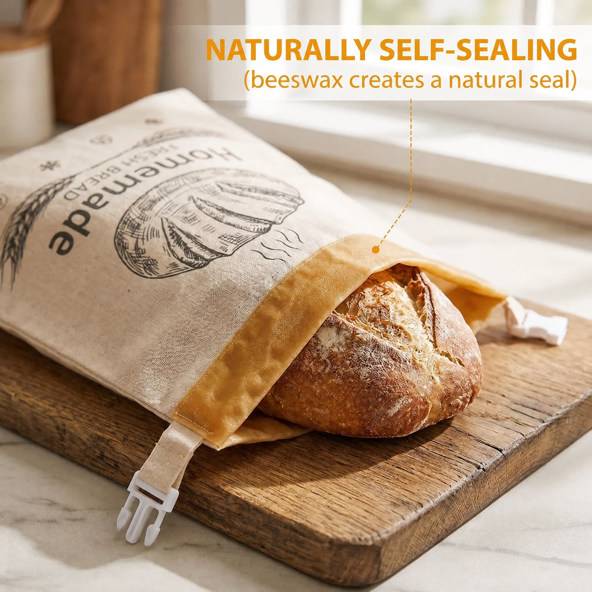 Sourdough Bread Bag Beeswax-Lined Organic Linen Freezer-Safe