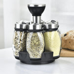 Spice Jar Set Rotating Rack Glass Set of 6