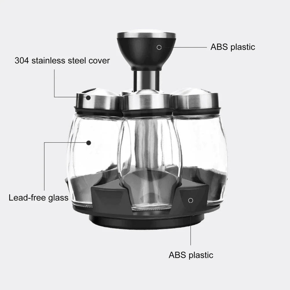 Spice Jar Set Rotating Rack Glass Set of 6