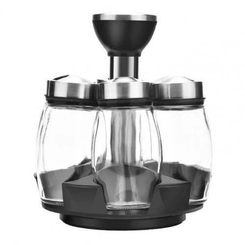 Spice Jar Set Rotating Rack Glass Set of 6